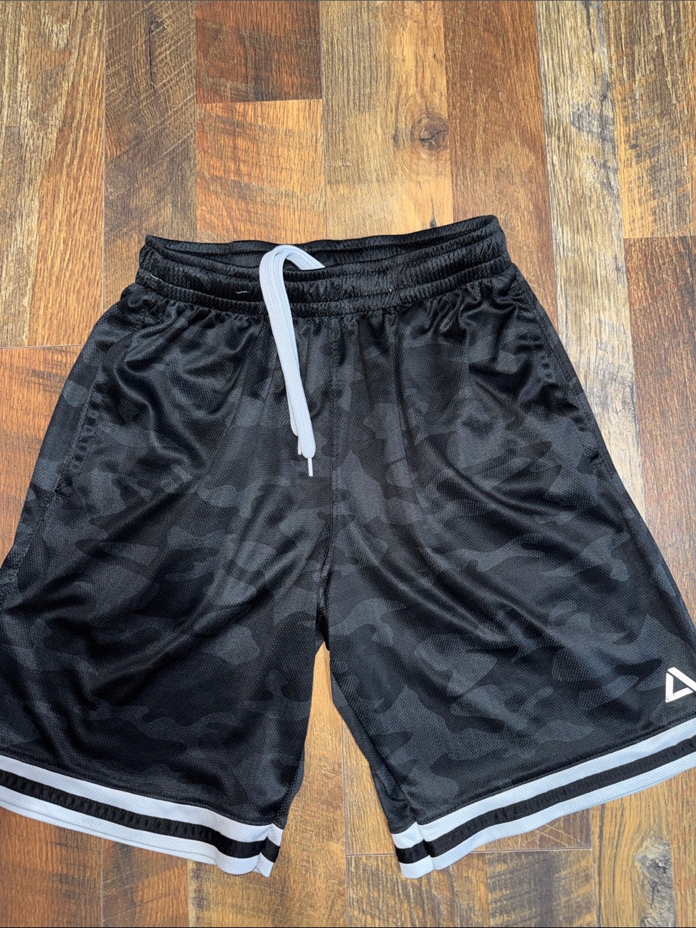 Boys Black Camo Athletic Shorts with Drawstring